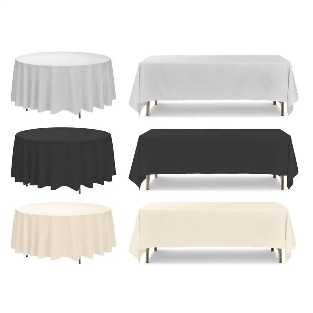 Nappe de table ronde, rectangulaire et carrée, 100% Polyester, blanc, ivoire, noir, pour fête de mariage