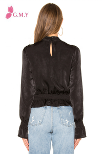 Dobladillo inferior elástico elegante para damas de oficina y mangas Cierre de botón trasero desnudo <span class=keywords><strong>con</strong></span> camisa <span class=keywords><strong>con</strong></span> lazo de ojo de cerradura - Product Image 3