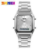 SKMEI 1220 Montre Bracelet Quartz Or Décontractée Tendance pour Homme, Numérique LED Double Fuseau Horaire Sport Chronographe Étanche