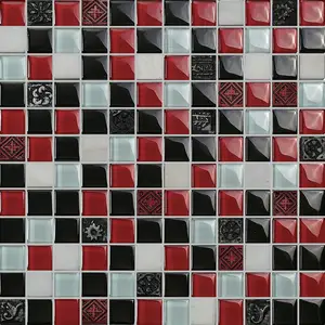 Design mosaico quadrato pietra Mix cristallo mosaico modello nuova cucina croccante caratteristiche turchese blu Mini piastrella di vetro della metropolitana