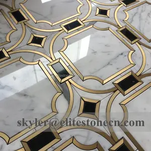 黄铜镶嵌 arabescato 白色大理石 waterjet 马赛克瓷砖