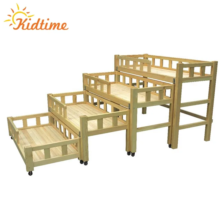 Wooden pine furniture ladder style many layer kids solid wood bunk bed