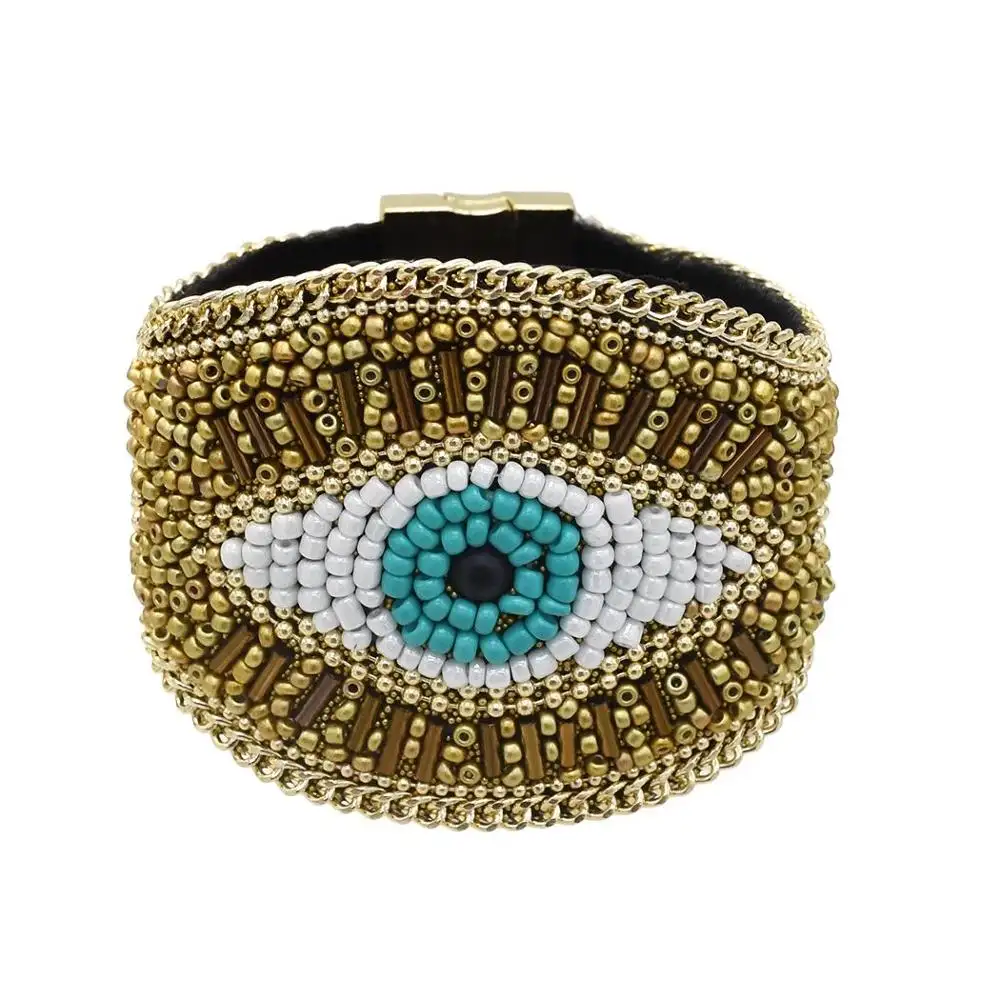 Pulsera magnética de ojo con cuentas estilo bohemio para mujer y niña, joyería de 7,5 pulgadas