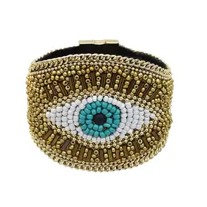串珠眼睛磁铁手链波西米亚风格女性女孩珠宝 7.5英寸
