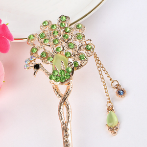 <strong>Chinese</strong> Traditional Rhinestone Peacock Opal Chain Tassel <strong>Hairpin</strong> - Product Image 2