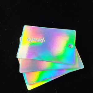 Fashion luxury holographic circular mens hangtag gartment garment hang tag fluorescent recyled washable irregular printed bags garment shoes