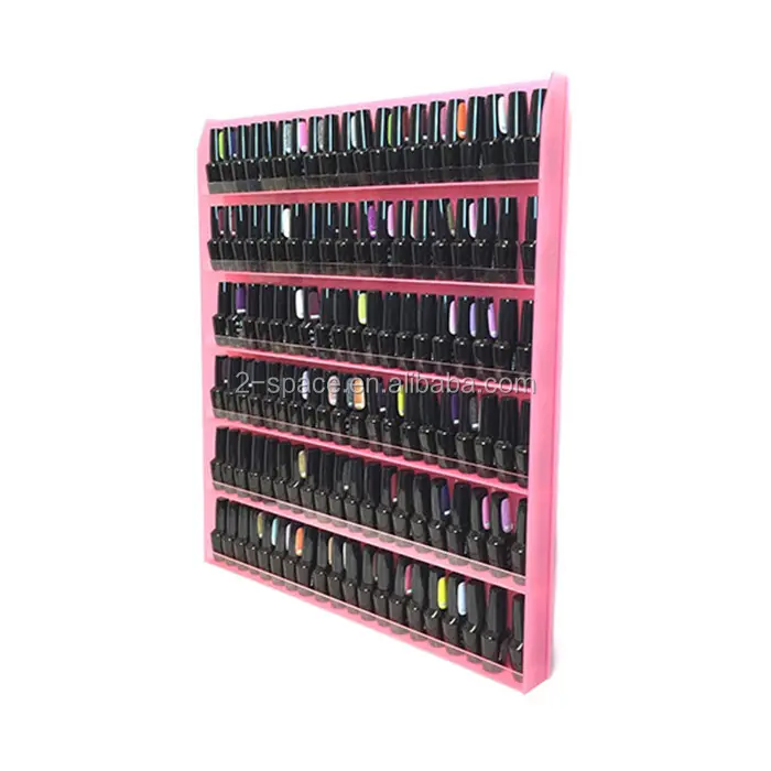 6 niveles de soporte de exhibición para barniz de uñas personalizado acrílico Rosa esmalte de uñas estante de pared