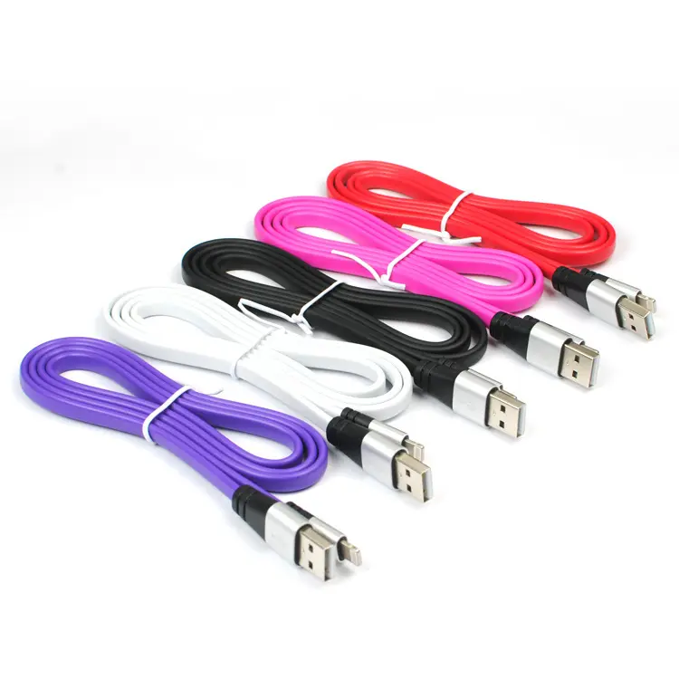 Flat USB Cable with Metal Tip for iPhone 5 5C 5S 6 6Plus