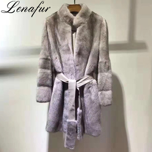 Cina All'ingrosso Della Fabbrica Delle Donne di Inverno Grigio Naturale Lunga di Lusso di Alta Qualità Importato Pieno Reale Giacca di Pelliccia di Visone Cappotto <span class=keywords><strong>con</strong></span> la Cinghia - Product Image 4