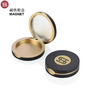 Embalagem de maquiagem personalizada redonda, blush solta caixa de energia recipiente de ouro vazio embalagem de cosméticos caixa de pó com espelho