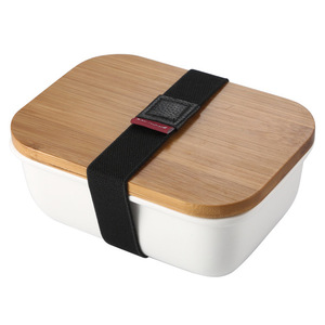 Japanese Style Ceramic Bento Lunch Box Meal Prep Food Container with Bamboo Lid