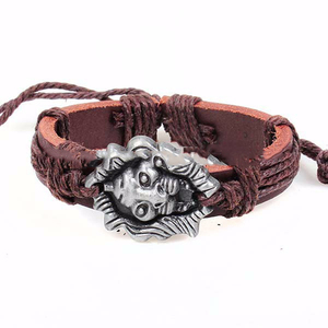 Último diseño dibujo acero Medalla Natural cuero trenzado pulsera - Product Image 1