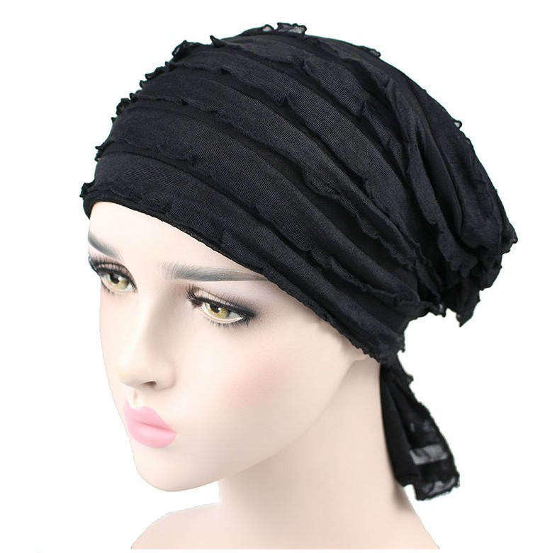 Wig Cap Turban Wrinkle Muslim Ruffle Chiffon Tripe Scarf