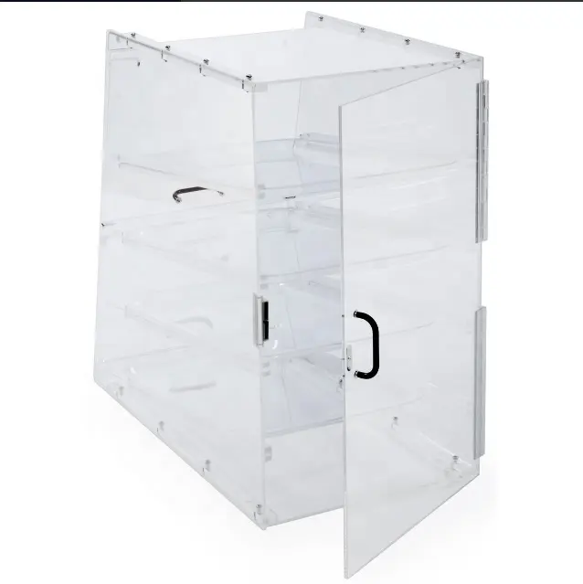 Countertop Tabletop Clear Acrylic Food Display Case for Bakery (4) Trays Knock Down Design Acrylic Bread Display Case