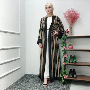 New arrival muslim kimono abaya islamic clothing strip front open dubai abaya saudi arabia