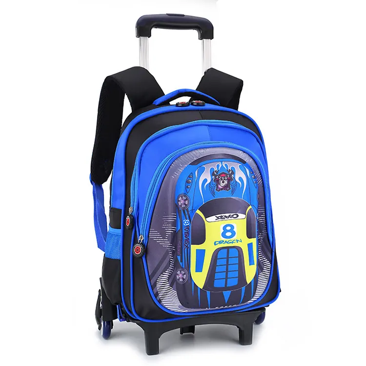 Новый стиль, уникальный детский школьный рюкзак с жестким автомобилем, сумка со съемной тележкой, детская школьная сумка на 6 колесах