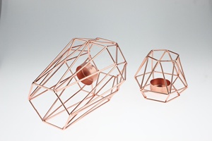 OEM 551-7C decorazioni per la casa in ferro battuto esagonale filo di metallo in <span class=keywords><strong>oro</strong></span> rosa supporto di candela - Product Image 4
