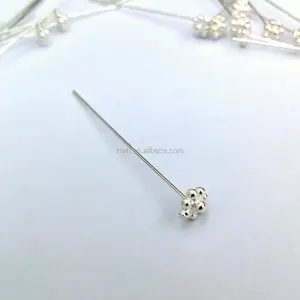 H1374 Silver 925 Jewelry Making DIY Flower Head Pin 0.5*50mm