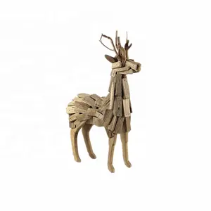 Venta al por mayor de madera al aire libre de renos-Al aire libre jardín patio ornamento de madera de ciervo de Navidad decoración hecha a mano renos de madera