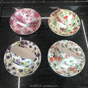 Костяной фарфор наклейка в виде цветка английский стиль чашки и блюдца Винтаж чайная чашка и блюдце день чайный сервиз