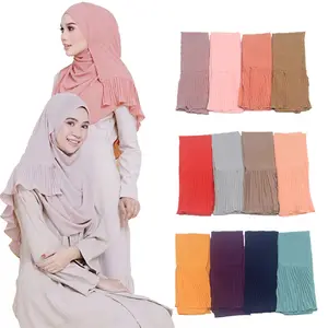 新デザイン卸売ファッションイスラム教徒女性ヒジャーブシフォンスカーフ無地ヘッドスカーフ
