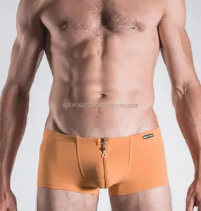 Cueca boxer personalizada frontal com zíper, reflexo elástico para homens