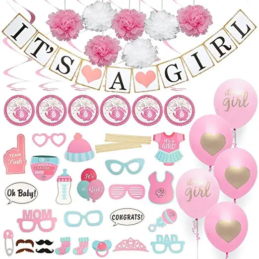 Bébé Douche c'est Une Fille Bannière Ballons Photo Stand Accessoires Thème Éléphant Tourbillon Fille Anniversaire Décoration de Douche De Bébé