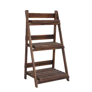 Wood Plant Stand Outdoor Eco-friendly Garden Wooden Pot Stand 3-Tier Multipurpose Folding Wood Plant Storage Display Rack Stand