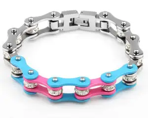 Fashionable titanium steel Transgender colored bicycle chain bracelet with diamond