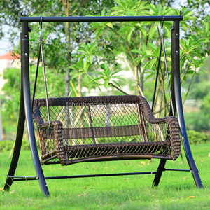 Banco Columpio Doble <span class=keywords><strong>de</strong></span> Jardín con Dos Asientos, <span class=keywords><strong>de</strong></span> Mimbre Sintético <span class=keywords><strong>de</strong></span> Resina <span class=keywords><strong>de</strong></span> Ratán Plástico para <span class=keywords><strong>Patio</strong></span>, Balcón o Jardín, con Toldo - Product Image 4