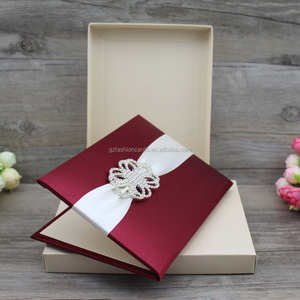 Chất Lượng Cao Burgundy Bìa Cứng Thanh Lịch Sang Trọng Lụa Folio Lời Mời Đám Cưới - Product Image 6