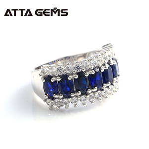 Oval corte <span class=keywords><strong>Azul</strong></span> zafiro punta Ajuste de Plata de Ley 925 chapado en oro blanco joyas de platino anillo para mujer anillos de boda - Product Image 3