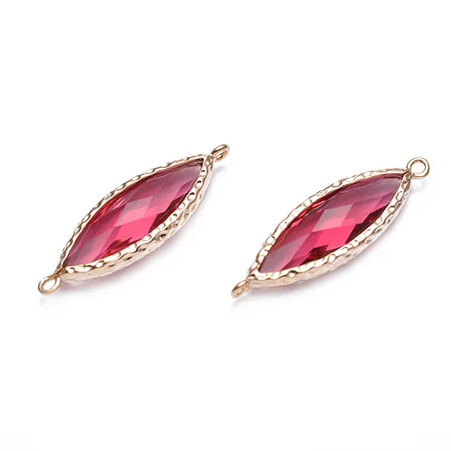 Conjunto de moldura de vidro cristal de fuchsia, atacado, forma de marquise, pingente de ouro com pedra preciosa