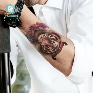 Desain tato tato lengan palsu tato harimau sementara pria keren macan tutul tas tersegel tahan air atau disesuaikan tato air sementara