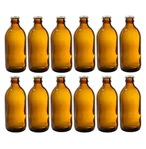 12 oz ev bira koyu Amber cam boş doldurulabilir bira şişeleri altın taç kapaklar Tops (12 paket) + ölçüm fincan