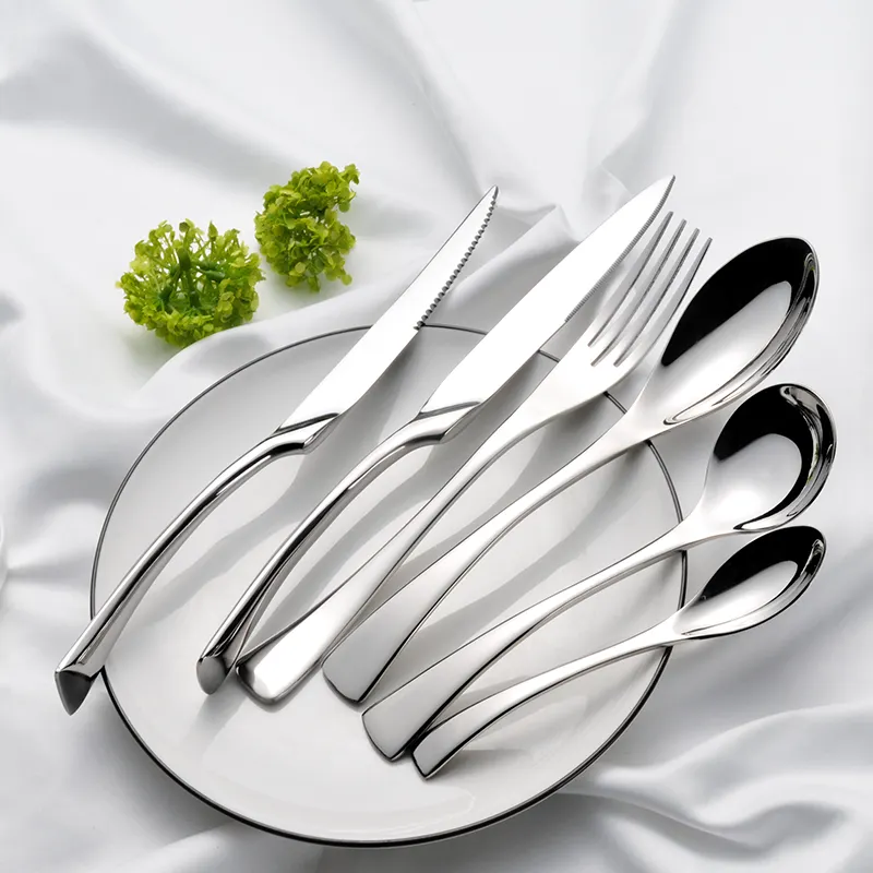 B398 Kaya Luxury Flatware Knife Fork Spoon Tiệc Tổ Chức Sự Kiện Bạc Gương Khách Sạn Cưới Thép Không Gỉ Kim Loại Bộ Dao Kéo