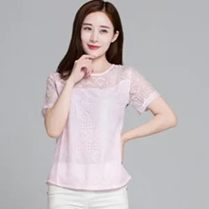 Nova blusa de chiffon com renda feminina, blusa coreana de renda crochê, camisa branca, slim fit