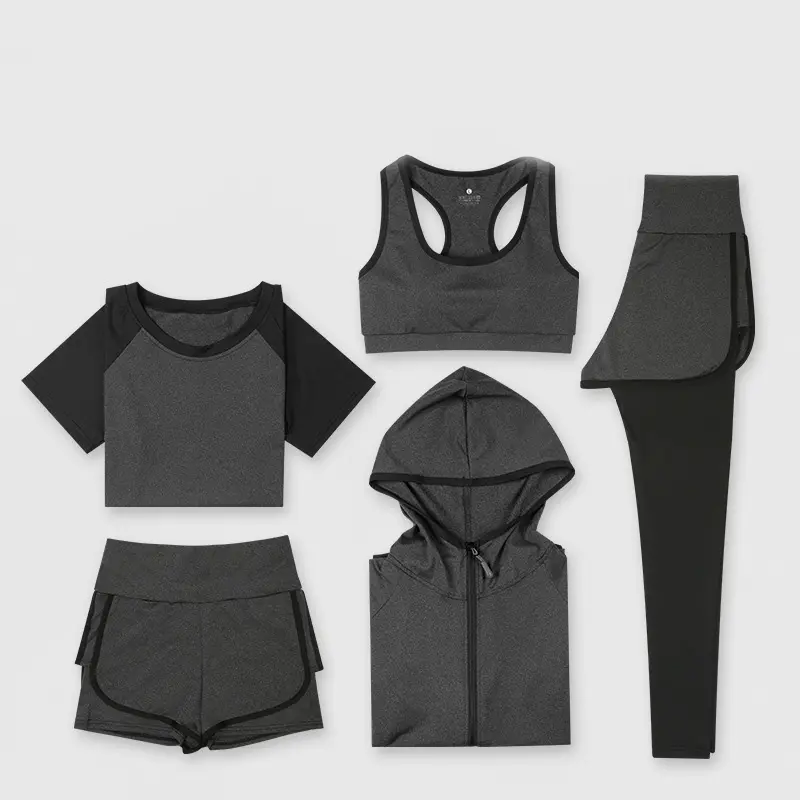 2019 Spring Summer New Yoga Set Fitness Exercise Suit Running Clothes Quick-Drying Five-Piece Yoga Clothing Women'S Suits