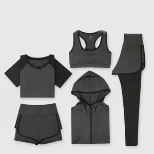 2019 春夏季新款瑜伽套装健身运动套装跑步服装快干五件瑜伽服女装套装