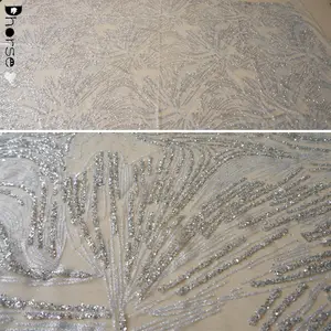 Wholesale sparkling silver sequined tulle lace glitter fabric for curtains