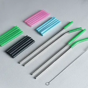 Reusable Condom Straw Metal Straws Set Silicone Straw Drinking With Silicone Tip