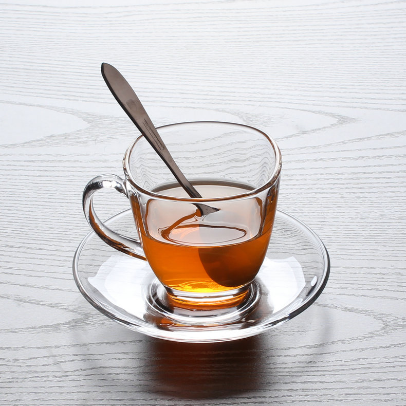 Clear Square glass coffee set, 180ml glass tea cup with saucer,clear glass tea set