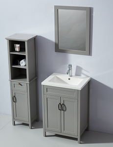 Lavabo en céramique Standard classique pieds en <span class=keywords><strong>bois</strong></span> massif <span class=keywords><strong>gris</strong></span> 2 portes avec armoire latérale ensembles de salle de bains armoire à miroir led - Product Image 2