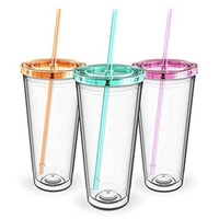Gobelet en plastique à double paroi avec couvercle et paille, personnalisable avec logo, 12 oz et 16 oz, pour jus