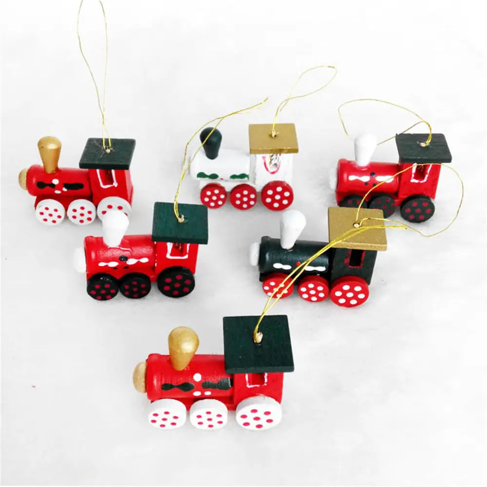 工場直販手描き4CM木製クリスマス小型ハンギング機関車ハンギングセット6ハンギングフェスティバル装飾ギターパーツ & アクセサリー