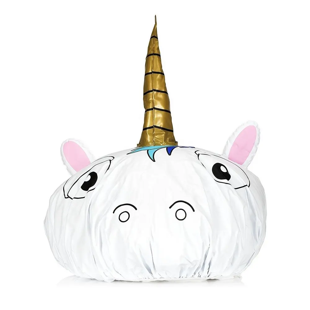 Funky Novelty ใหม่ 3D ออกแบบ Unicorn หมวกอาบน้ำ 100% Phthalate ฟรี PVC Gold Horn สำหรับผู้หญิงที่สมบูรณ์แบบของขวัญ