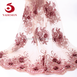 Alta calidad 2017 nigeriano encaje 3D flor applique 3D flor/<span class=keywords><strong>3</strong></span> D rebordeó la tela del cordón del bordado - Product Image 6