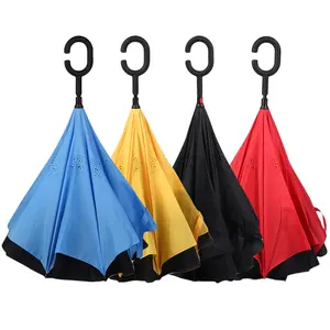Doble capa de paraguas invertido grandes inversa recta Parasol protección UV a prueba de viento paraguas de lluvia al aire libre manos libres