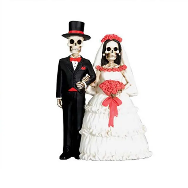 Figuras de resina hechas a mano para halloween, figuras de esqueleto, Cráneo, pareja, pastel de boda, OEM