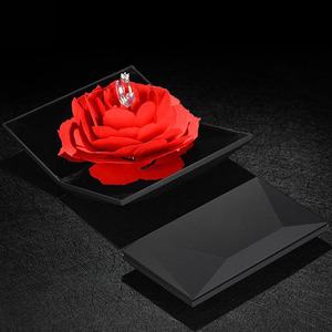 Unique Design <strong>Personalised</strong> Wedding Ring <strong>Box</strong> New Velvet Square <strong>Gift</strong> <strong>Box</strong> with Rose Flower Pattern Custom Logo for Jewelry - Product Image 5